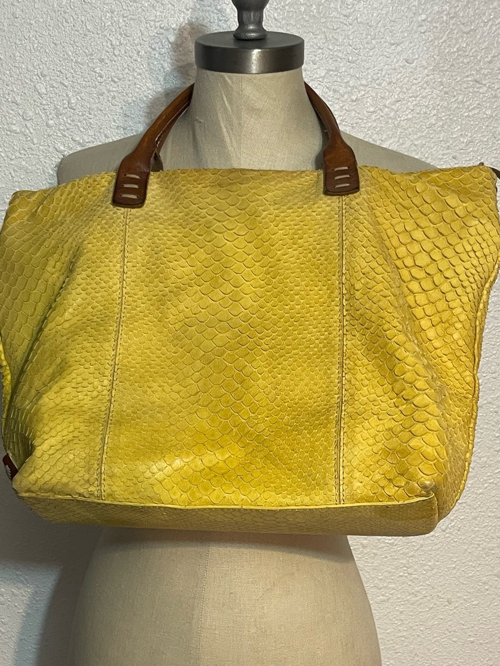 Sofia C. Yellow snake print Textured Leather Tote Bag - Women